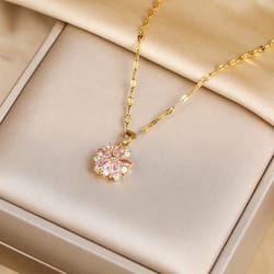 pink romantic cute necklace, stainless steel pendant, for women korean fashion, sexy clavicle chain jewelry gift