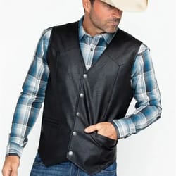 mens soft 100% genuine leather vest, western biker style, snap closure, holiday gift, informal attire