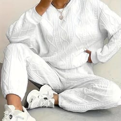 comfortable autumn and winter outfit, womens twist knit textured home two-piece set, casual fashion wear