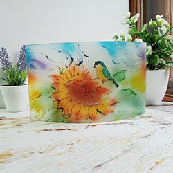 Curve Glass,Sunflower Painting,Glass Art,Window Sill Art,Suncatcher,Sunflower Ornament,Glass Panel,Glass Art.