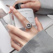 Antique Style Adjustable Silver Sunflower Ring.jpg