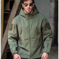 mens tactical soft shell jacket windproof & waterproof army combat jacket with hood