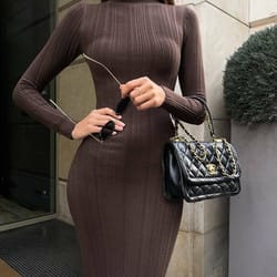 women knitted long sleeved sweater dress autumn winter sexy slim fit, striped high elasticity female vestidos outfit