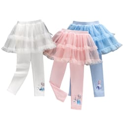 elsa design frozen girl legging kids tulle pants children white pink blue trousers baby, sparkle princess clothes