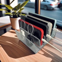 acrylic desktop organizer vertical file holder laptop stand for multi device storage