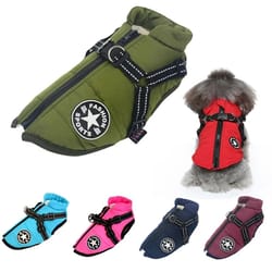 waterproof big dog coat, large pet dog jacket with harness, winter warm clothes for labrador & french bulldog