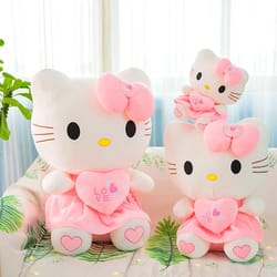 heart hugging pink kitty cat cartoon, sanrio hello kitty plus doll toy, animal plush pacify toys for baby decoration bed