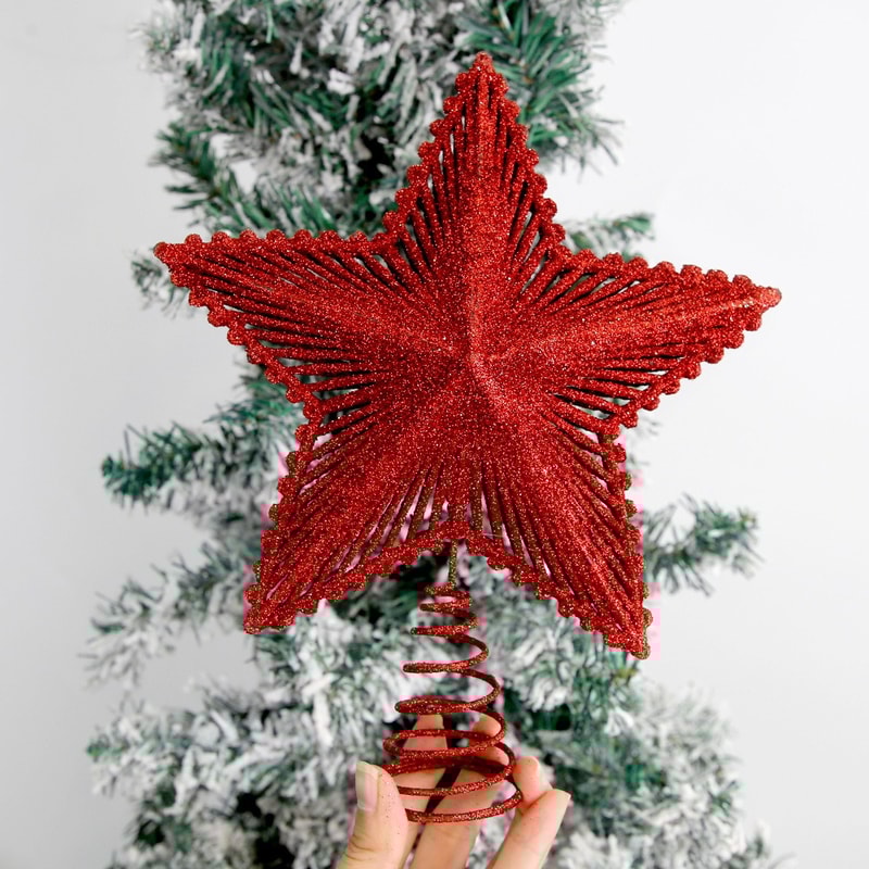 Glitter Gold Hollow Star Tree Topper, Christmas Tree Top, Elegant Xmas Party Decoration for Home, Perfect New Year Gift