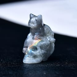 natural crystal skull cat figurine, hand-carved for halloween decor & gift ideas