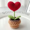 Handmade Knitted Flower Pot, Red Heart Shaped Planter, Valentine's Day Gift, Home Desktop Decor
