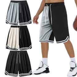 mens colorblock striped basketball shorts, quick dry athletic gym shorts with pockets & drawstring waist for workout