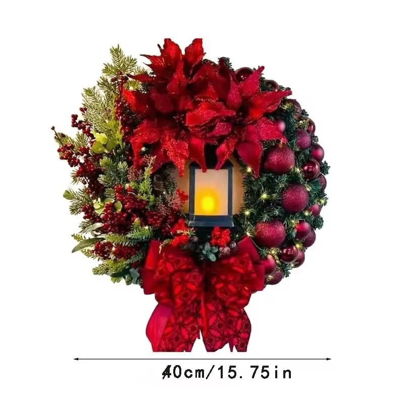 Elegant Pre Lit Christmas Wreath For Front Door Garland With LED Lantern And Large Bow For Holiday 5