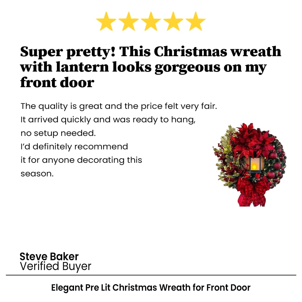 Elegant Pre Lit Christmas Wreath For Front Door Garland With LED Lantern And Large Bow For Holiday 9