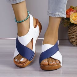 comfortable platform wedge sandals for women summer peep toe roman sandalias, orthopedic beach shoes with arch support