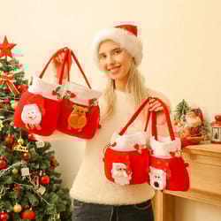 Christmas Gift Bags Drawstring Set,4Pcs Flannel Santa Sack Candy Pouches for Children's Gifts,Holiday Gift Wrapping