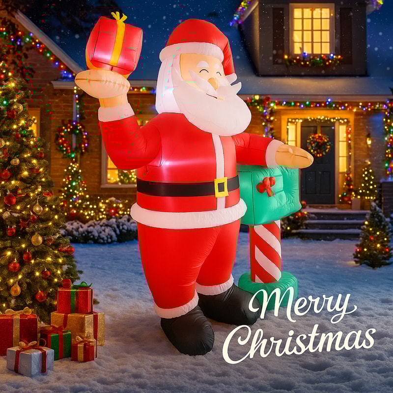 Santa Claus Gift Box Inflatable Christmas Yard Decoration LED Lights Outdoor Ornament Holiday Party 1