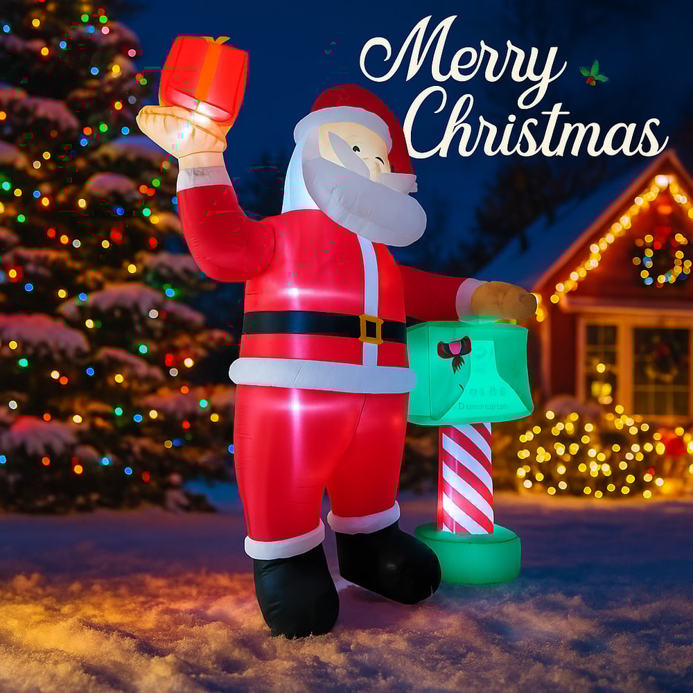 Santa Claus Gift Box Inflatable Christmas Yard Decoration LED Lights Outdoor Ornament Holiday Party 2
