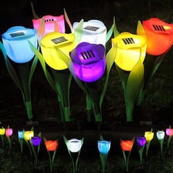 led solar tulip flower lights, outdoor garden pathway decor lamp, solar powered yard lighting for lawn and walkway