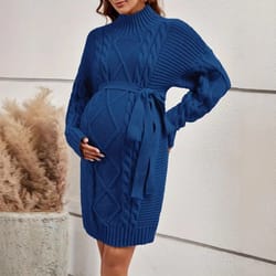 maternity photoshoot dress, pregnancy knitted sweater dress with high neck, long sleeves for autumn winter warm clothing