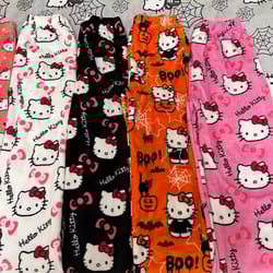 halloween pajamas women, hello kitty flannel pant, autumn winter plus velvet, warm homewear, cartoon graffiti loungewear