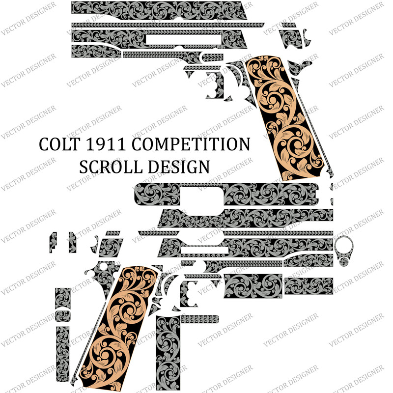 Colt 1911 Competition Scroll ArtworkFireamrs Laser Engraving Vector Design 0