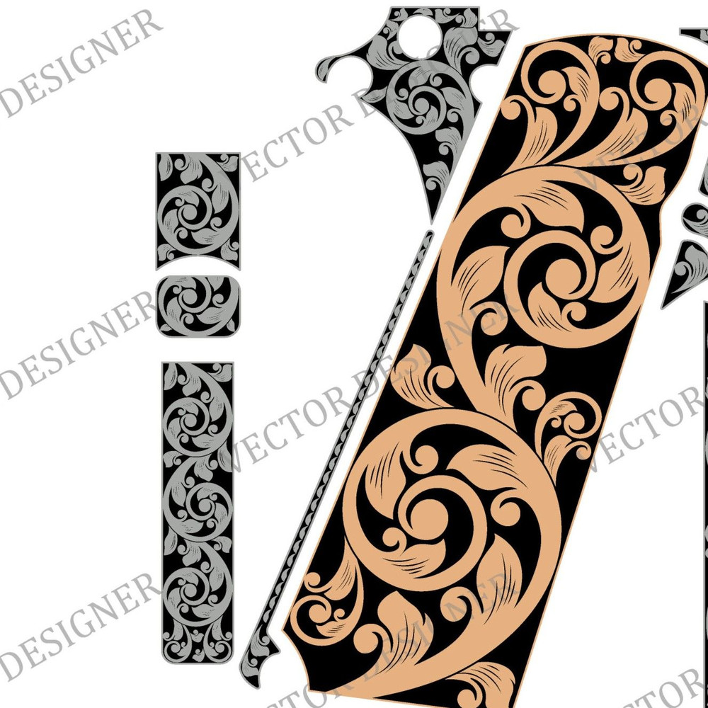 Colt 1911 Competition Scroll ArtworkFireamrs Laser Engraving Vector Design 1