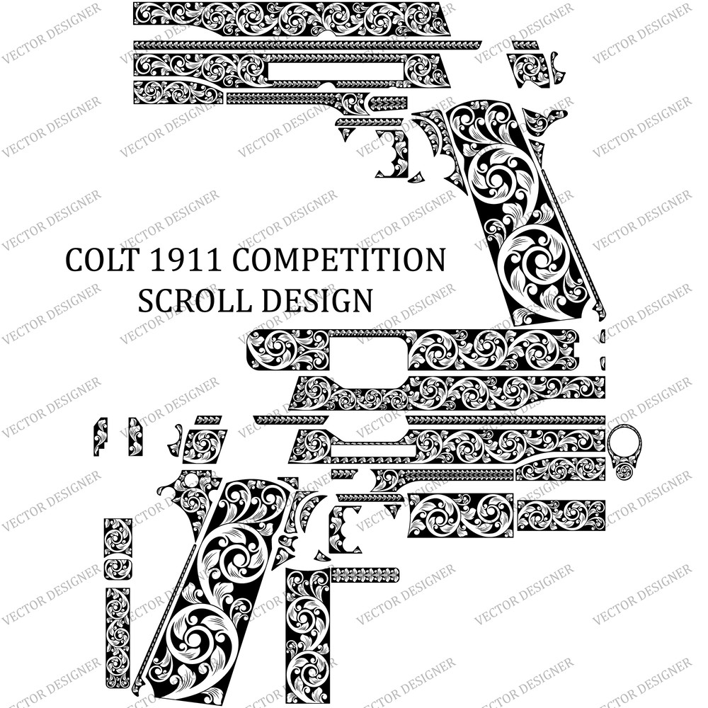 Colt 1911 Competition Scroll ArtworkFireamrs Laser Engraving Vector Design 2