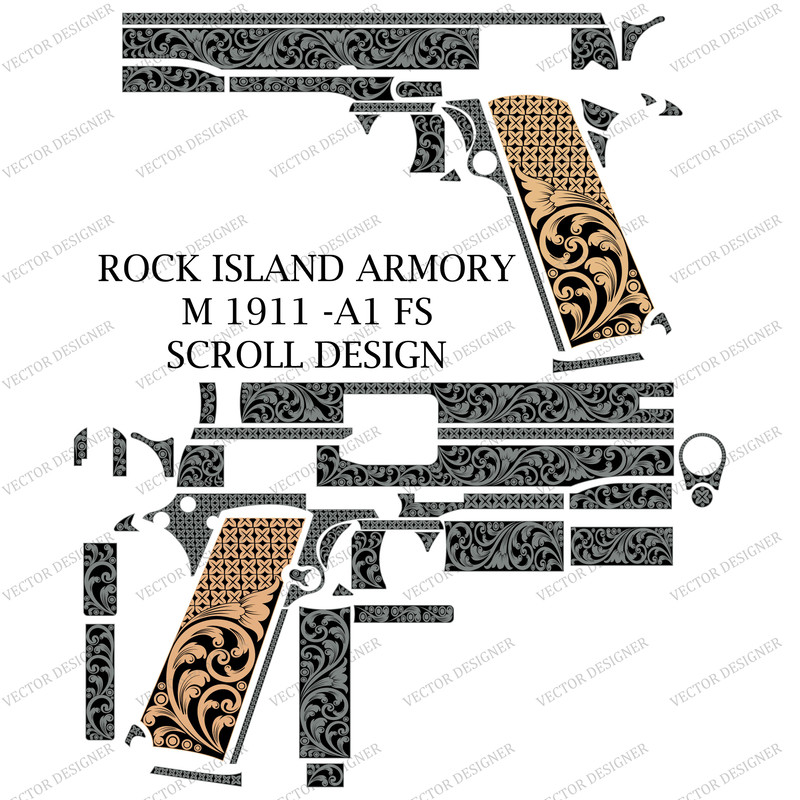 Laser Engraving Vector Rock Island Armory M 1911 A1 FS Scroll Design 0