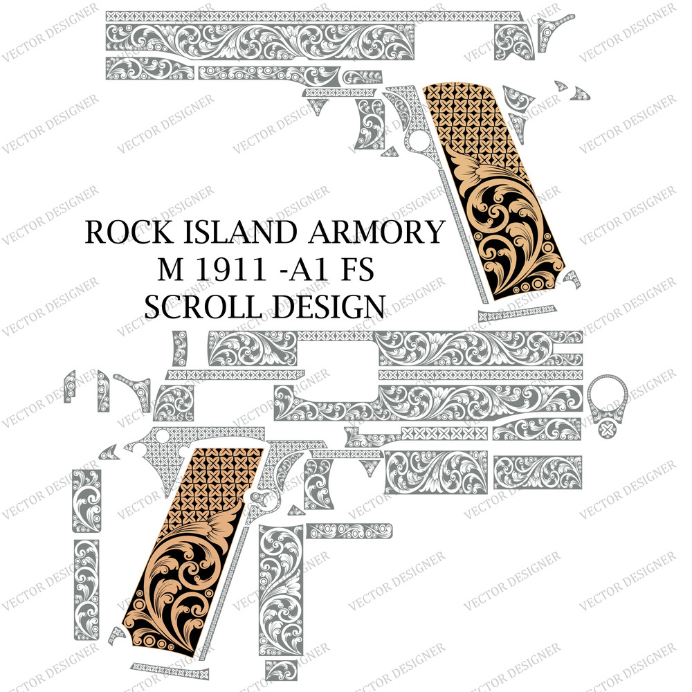 Laser Engraving Vector Rock Island Armory M 1911 A1 FS Scroll Design 2