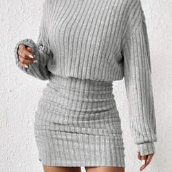 womens autumn winter fashion, high neck knitted sweater dress, casual solid loose long sleeve, warm mid length dresses