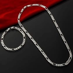silver 4mm chain necklace and bracelet set