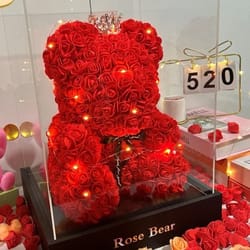 Artificial Eternal Rose Teddy Bear Gift for Mothers Day, Birthdays, Anniversaries, and Valentines Day