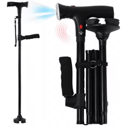 folding adjustable walking cane with led light