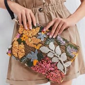 Womens Sequin Embroidered Clutch Flower Straw Crossbody Bag For Summer Parties Vacations 0