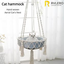 new pet hammock cat swing hand woven cotton rope hanging basket for cats