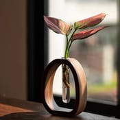 Solid Wood Flower Vase With Glass Tube For Mini Water Grown Plants 0