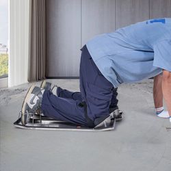 concrete slider knee board pair, 28" x 8" stainless steel kneeboards w/ pads & straps for concrete finishing