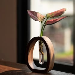 wooden base mini glass flower vase