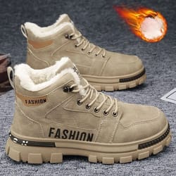 men snow boots winter anti slip plush warm high top outdoor work shoes