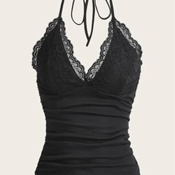 lace v-neck halter backless crop top – ruched y2k grunge goth cami