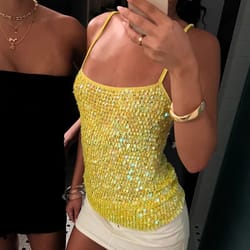hirigin sequin crochet crop top – sparkly backless boho knit camisole beach tank for women
