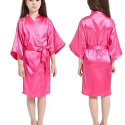 girls pink satin silk kimono robe kids short sleeve bathrobe summer sleepwear party dress
