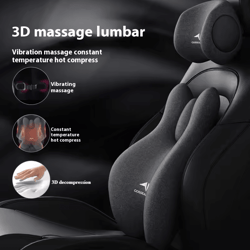universal car massage seat cushion set | hot compress lumbar & headrest support pillow for neck protection