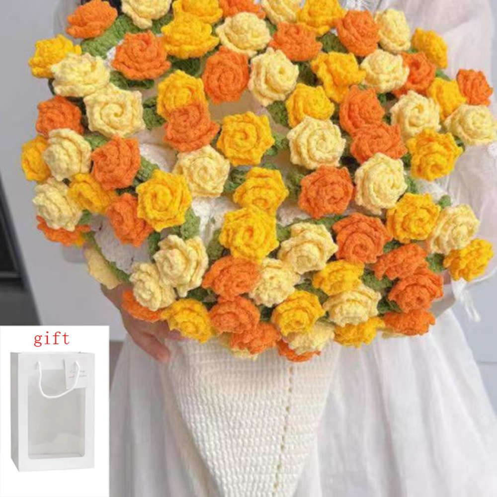 Handmade Crochet Rose Blanket Bouquet with Gift Bag Valentine's Day Birthday Gift