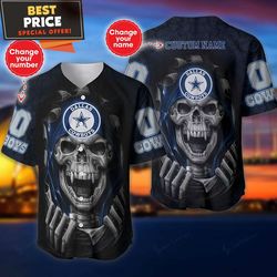 Dallas Cowboys Personalized 3d Skull Art Baseball Jersey, Unique Cowboys Gift undefined Best Personalized Gift undefined Unique Gifts Idea