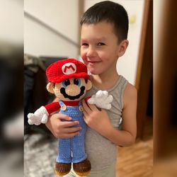 Handmade Crocheted Mario Plumber Toy - Perfect Gift For Kids And Fans
