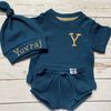 Teal custom shirt baby boy coming home outfit - gender neutral baby clothes - waffle baby outfit as personalised gifts.jpg