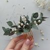 Eucalyptus-pearl-hair-comb-Wedding-greenery-hairpiece-Bridal-hair-piece-Dark-green-headpiece-Rustic-wedding-hairstyle