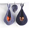 Hanging fruit vegetable storage basket set Goth jute home decor Organic garlic keeper blue bowls Cottagecore, rustic,  country chic gift.jpg