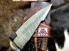 Handmade Damascus Steel Hunting knife Handle Deer Antler leather Sheath Handle and Clip, Hand forged Damascus